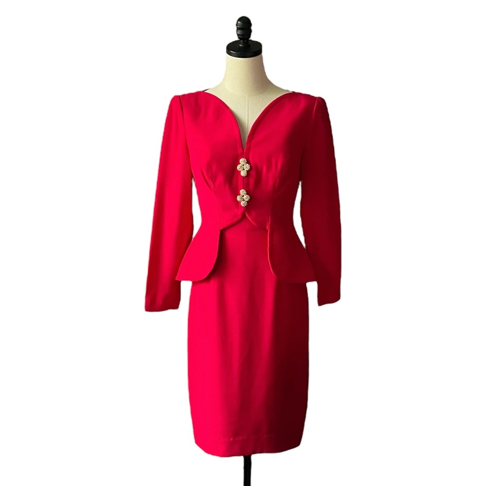 Mignon Anne Marie Gabalis Fitted Peplum Sheath in Red | 4